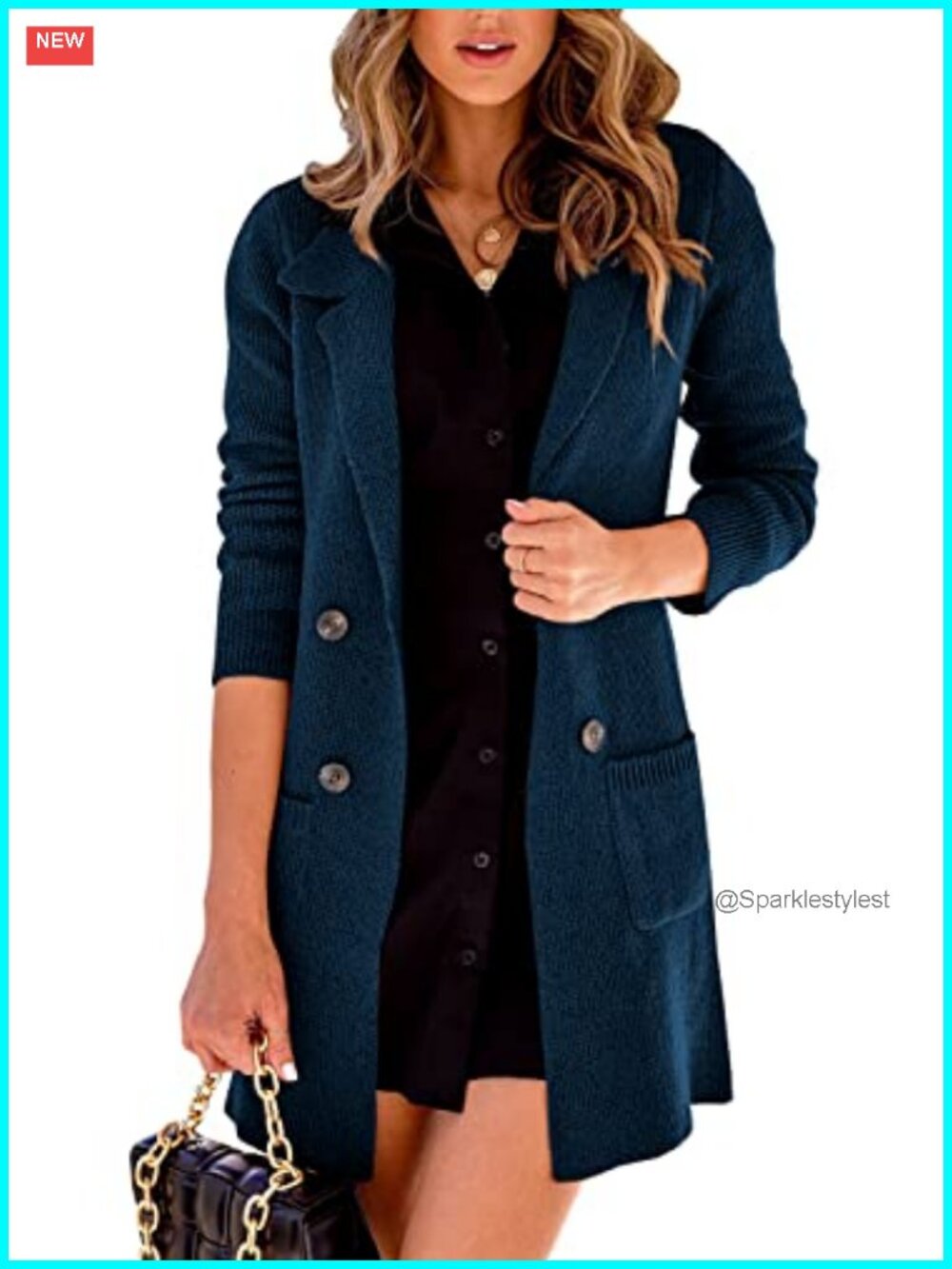 Open Front Lapel Collar Button Down Long Knit Cardigan Sweater Coat